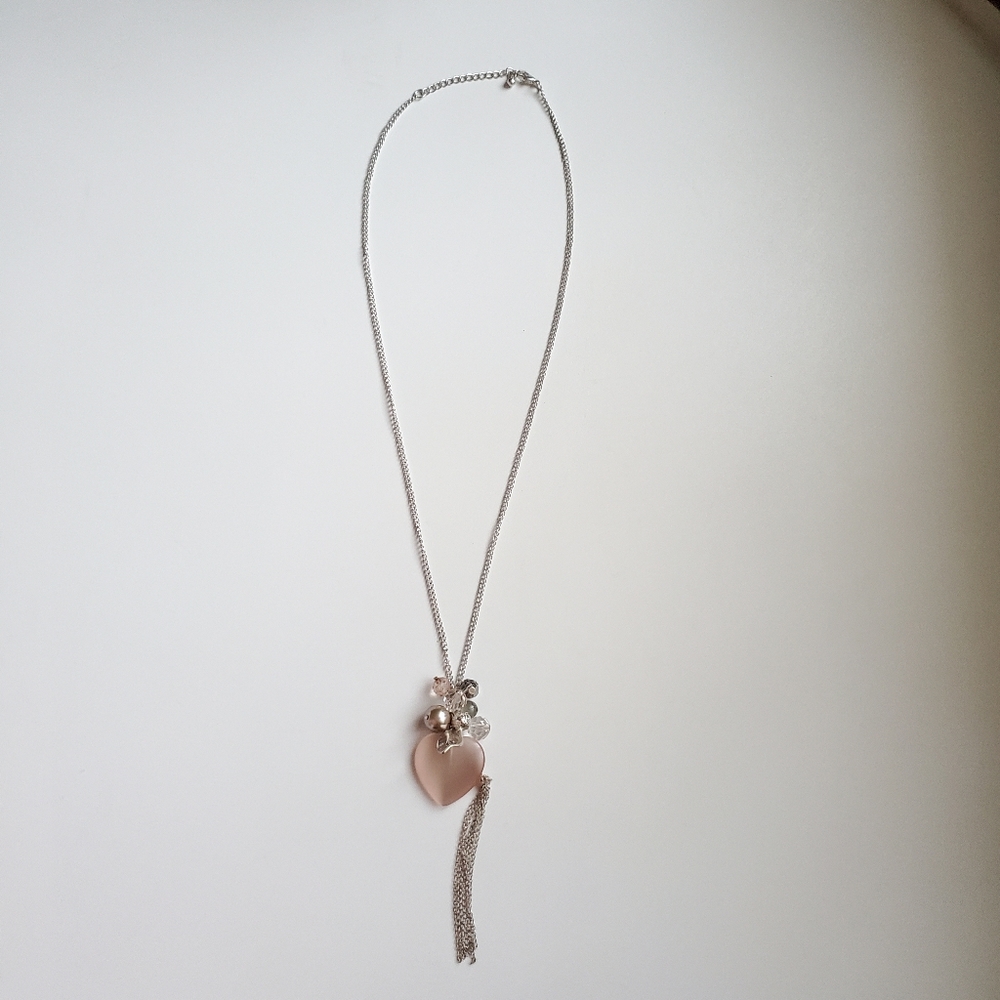 Beautiful Rose heart tassle charm necklace